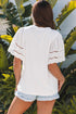 Embroidered Hollow Out Short Sleeve Round Neck Stretch Top
