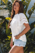 Embroidered Hollow Out Short Sleeve Round Neck Stretch Top
