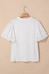 Embroidered Hollow Out Short Sleeve Round Neck Stretch Top