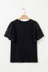 Embroidered Hollow Out Short Sleeve Round Neck Stretch Top