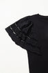 Embroidered Hollow Out Short Sleeve Round Neck Stretch Top