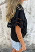Embroidered Hollow Out Short Sleeve Round Neck Stretch Top