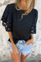 Embroidered Hollow Out Short Sleeve Round Neck Stretch Top