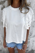 Embroidered Hollow Out Short Sleeve Round Neck Stretch Top
