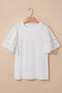 Embroidered Hollow Out Short Sleeve Round Neck Stretch Top