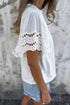 Embroidered Hollow Out Short Sleeve Round Neck Stretch Top