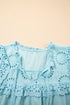 Embroidered Lace Patchwork Tie Neck Puff Sleeve Blouse
