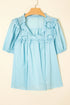 Embroidered Lace Patchwork Tie Neck Puff Sleeve Blouse