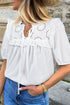 Embroidered Lace Patchwork Tie Neck Puff Sleeve Blouse