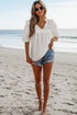 Embroidered Lace Patchwork Tie Neck Puff Sleeve Blouse