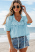 Embroidered Lace Tie Neck Puff Sleeve Cotton Relaxed Blouse
