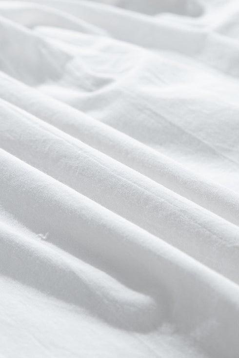 Embroidered Lace Tie Neck Puff Sleeve Cotton Relaxed Blouse