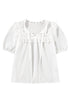 Embroidered Lace Tie Neck Puff Sleeve Cotton Relaxed Blouse