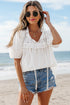Embroidered Lace Tie Neck Puff Sleeve Cotton Relaxed Blouse