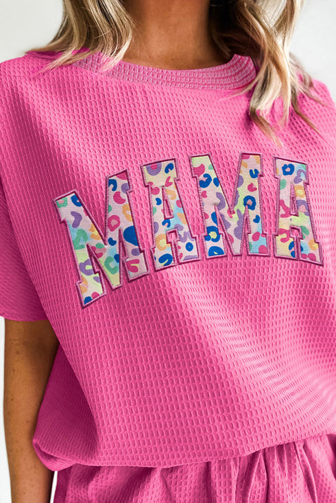 Embroidered Leopard Mama Waffle Knit Graphic Set