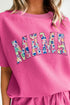 Embroidered Leopard Mama Waffle Knit Graphic Set