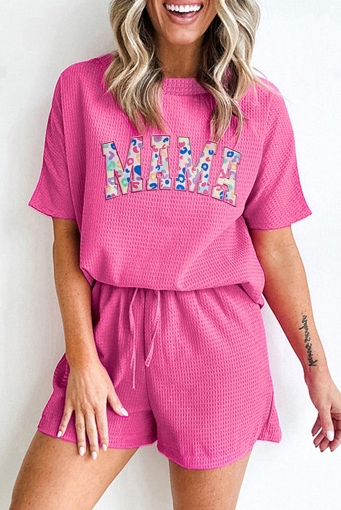 Embroidered Leopard Mama Waffle Knit Graphic Set