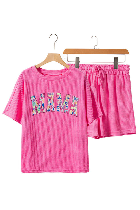 Embroidered Leopard Mama Waffle Knit Graphic Set