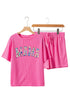 Embroidered Leopard Mama Waffle Knit Graphic Set