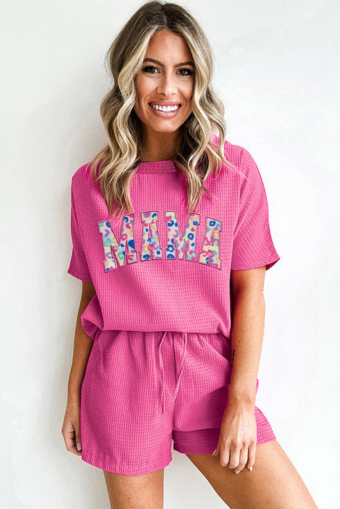Embroidered Leopard Mama Waffle Knit Graphic Set