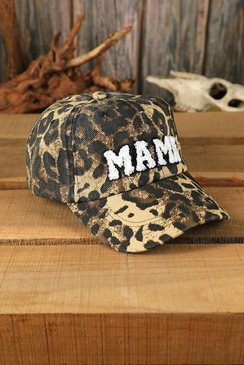 Embroidered Mama Leopard Pattern Curved Brim Baseball Cap