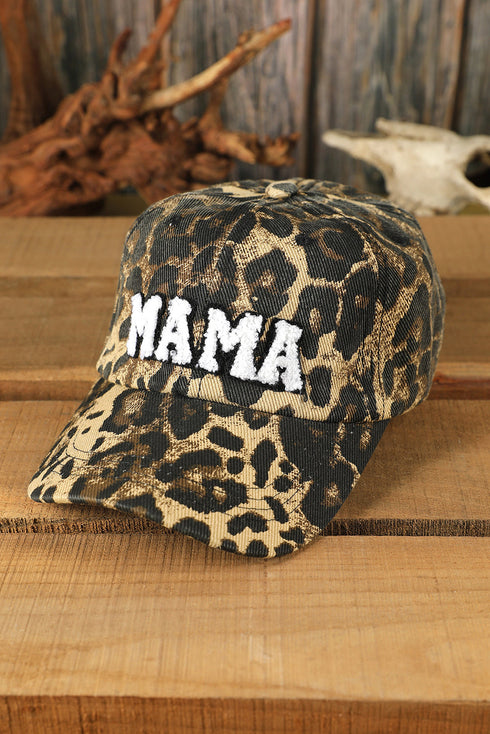 Embroidered Mama Leopard Pattern Curved Brim Baseball Cap