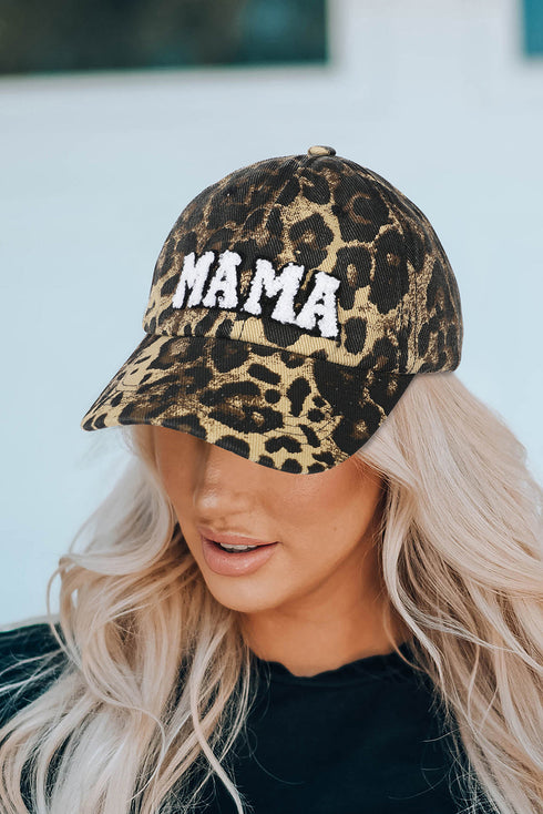 Embroidered Mama Leopard Pattern Curved Brim Baseball Cap