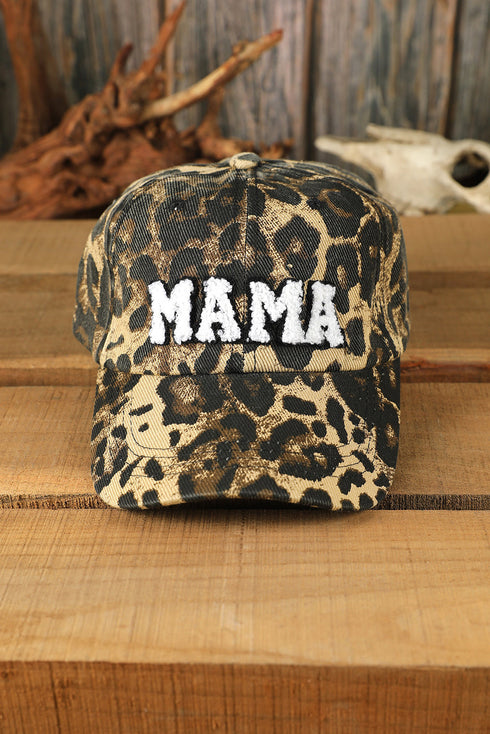 Embroidered Mama Leopard Pattern Curved Brim Baseball Cap