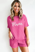 Embroidered Mama Letter Print Waffle Knit Graphic Sets