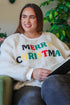 Embroidered Merry Christmas Multicolor Sherpa Pullover Sweatshirt