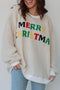 Embroidered Merry Christmas Multicolor Sherpa Pullover Sweatshirt