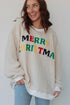 Embroidered Merry Christmas Multicolor Sherpa Pullover Sweatshirt
