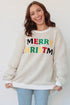 Embroidered Merry Christmas Multicolor Sherpa Pullover Sweatshirt