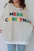 Embroidered Merry Christmas Multicolor Sherpa Pullover Sweatshirt