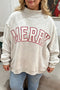 Embroidered Merry Letter Print Mock Neck Applique Sweatshirt