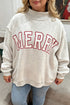 Embroidered Merry Letter Print Mock Neck Applique Sweatshirt