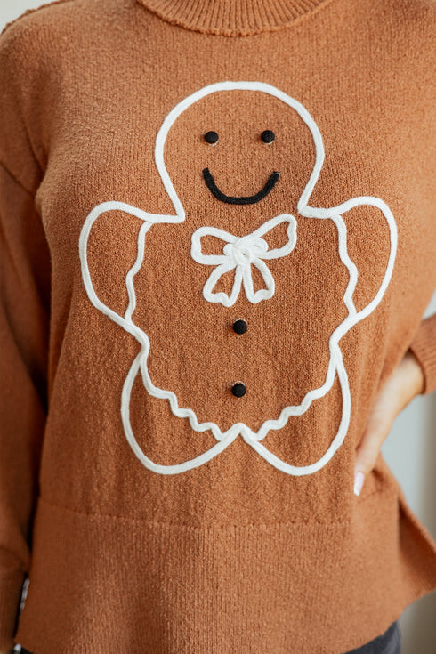 Embroidered Oversized Drop Shoulder Round Neck Pullover Sweater