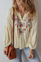 Embroidered Paisley Notch Neck Relaxed Fit Cotton Blend Blouse