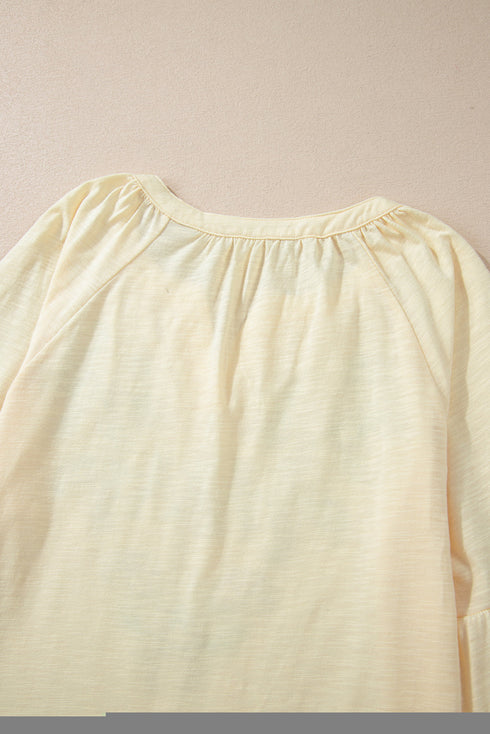 Embroidered Paisley Notch Neck Relaxed Fit Cotton Blend Blouse
