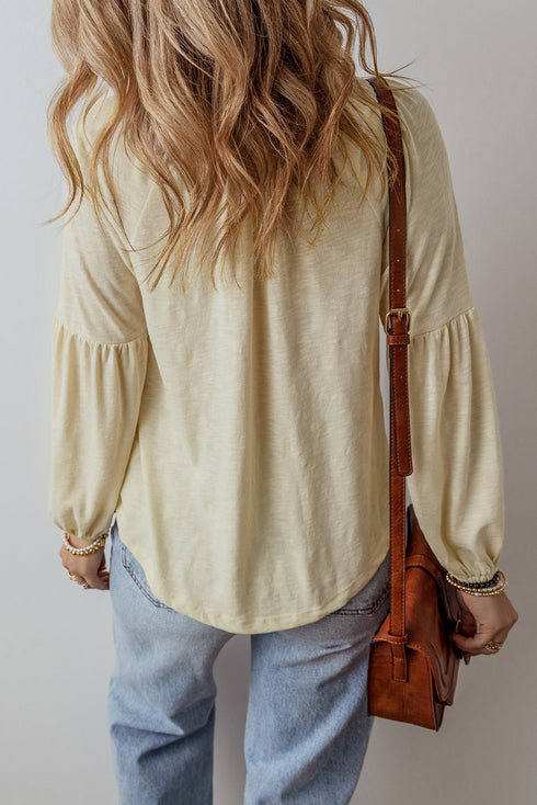 Embroidered Paisley Notch Neck Relaxed Fit Cotton Blend Blouse