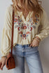 Embroidered Paisley Notch Neck Relaxed Fit Cotton Blend Blouse