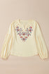 Embroidered Paisley Notch Neck Relaxed Fit Cotton Blend Blouse