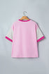 Embroidered Patchwork Applique Bow Detail Relaxed Tee