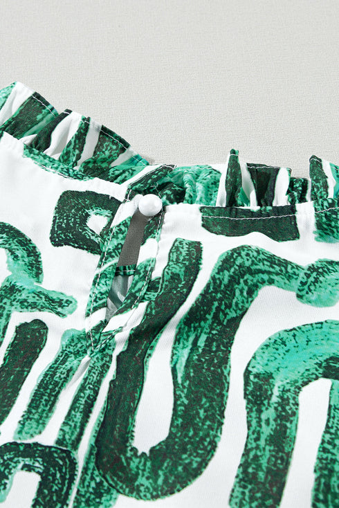 Embroidered Puff Sleeve Frilled Neck Printed Top