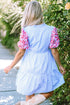 Embroidered Puff Sleeve Striped Tiered Mini Dress