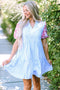 Embroidered Puff Sleeve Striped Tiered Mini Dress