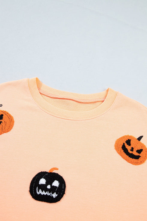 Embroidered Pumpkin Graphic Face Drop Shoulder Sweatshirt