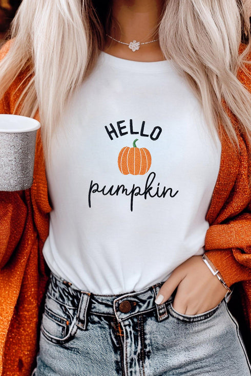 Embroidered Pumpkin Slogan Short Sleeve Casual Graphic Tee