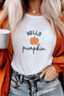 Embroidered Pumpkin Slogan Short Sleeve Casual Graphic Tee