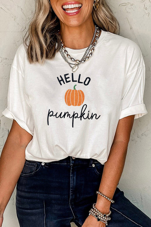 Embroidered Pumpkin Slogan Short Sleeve Casual Graphic Tee